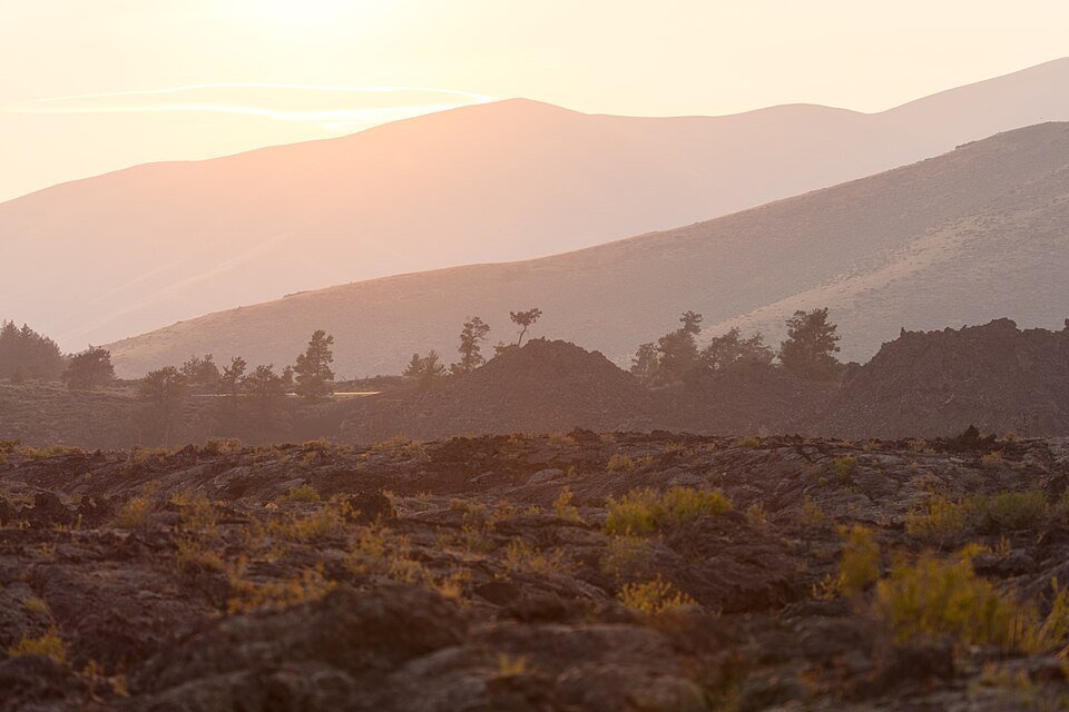 Sunset over the black lava flows at Craters of the Moon, Idaho